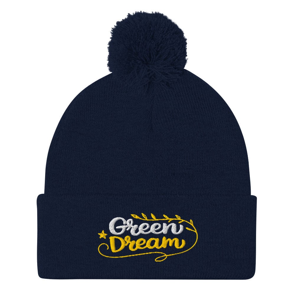 Green Dream Stars and Leaves Fun Embroidered Golf Pom-Pom Beanie - Funny Golf Tee by Swing Epic