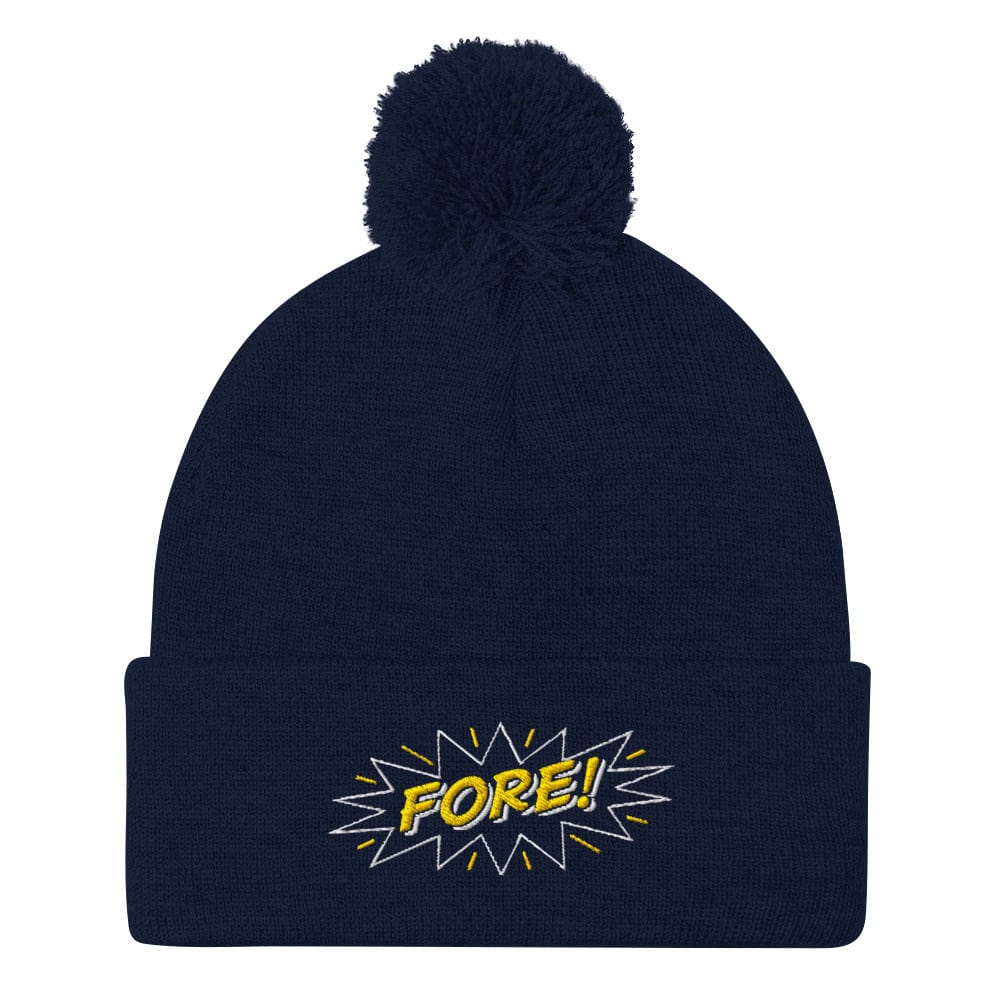 FORE! Quirky and Fun Design Embroidered Golf Pom-Pom Beanie - Funny Golf Tee by Swing Epic