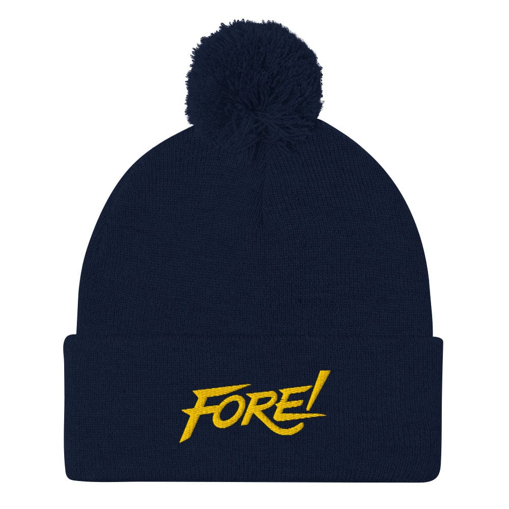 FORE Lookout Fun Embroidered Golf Pom-Pom Beanie - Funny Golf Tee by Swing Epic