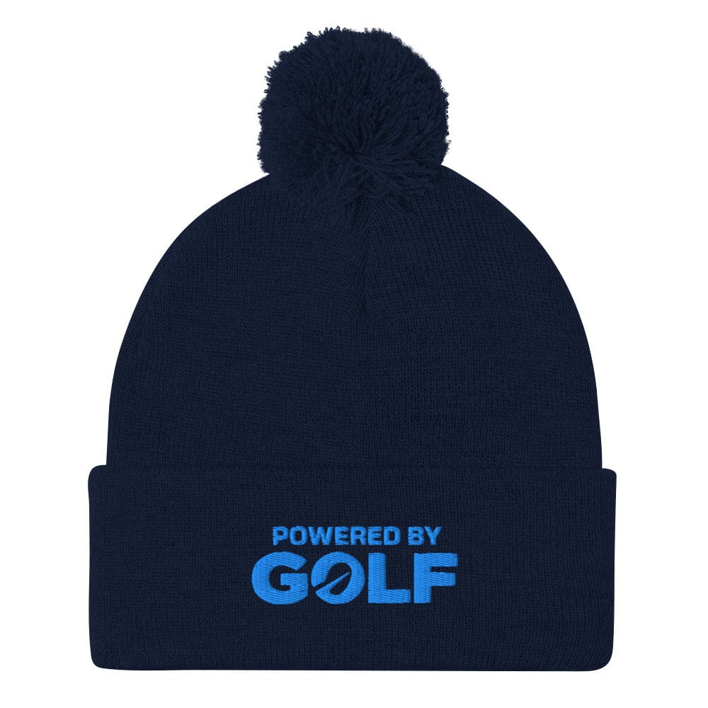 Powered By Golf Funny Embroidered Golf Pom-Pom Beanie - Funny Golf Tee by Swing Epic