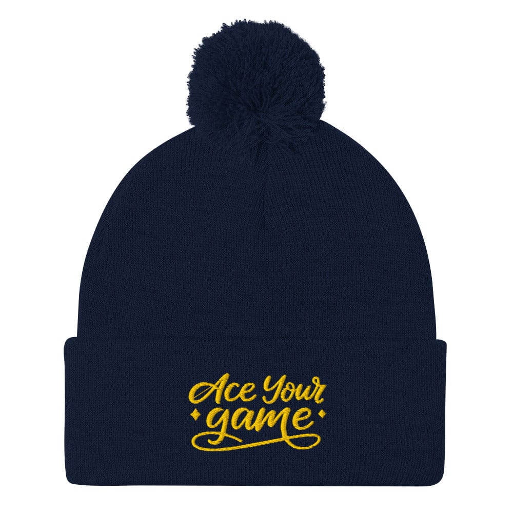 Ace Your Game Embroidered Golf Pom-Pom Beanie - Funny Golf Tee by Swing Epic