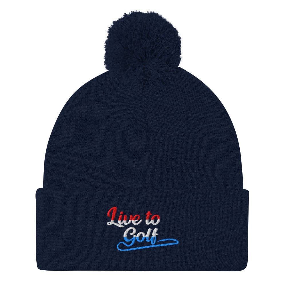 Live to Golf Quirky Fun Lovers Embroidered Golf Pom-Pom Beanie - Funny Golf Tee by Swing Epic