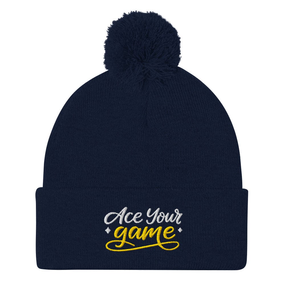 Ace Your Game Embroidered Golf Pom-Pom Beanie - Funny Golf Tee by Swing Epic