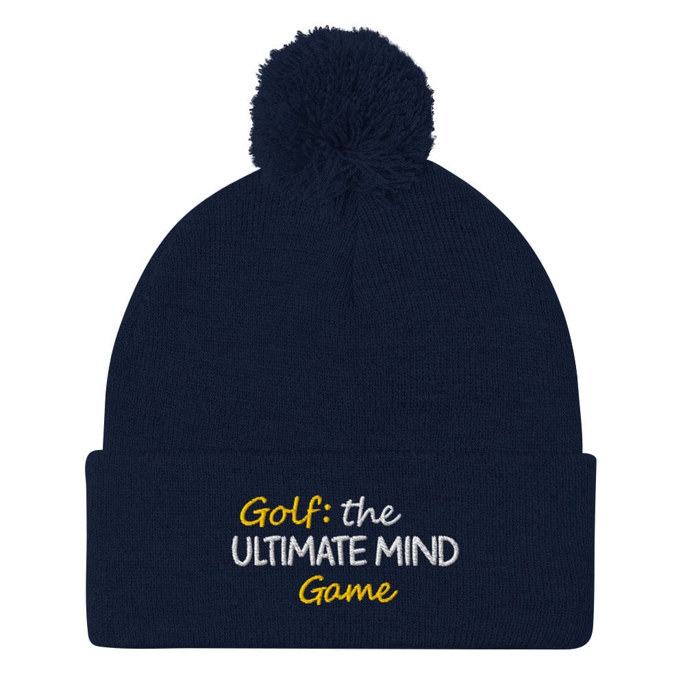 Golf The Ultimate Mind Game Embroidered Golf Pom-Pom Beanie - Funny Golf Tee by Swing Epic