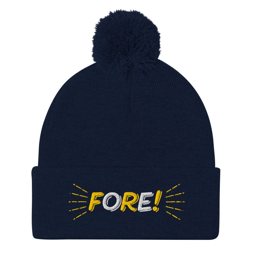 FORE! Quirky Embroidered Golf Pom-Pom Beanie - Funny Golf Tee by Swing Epic