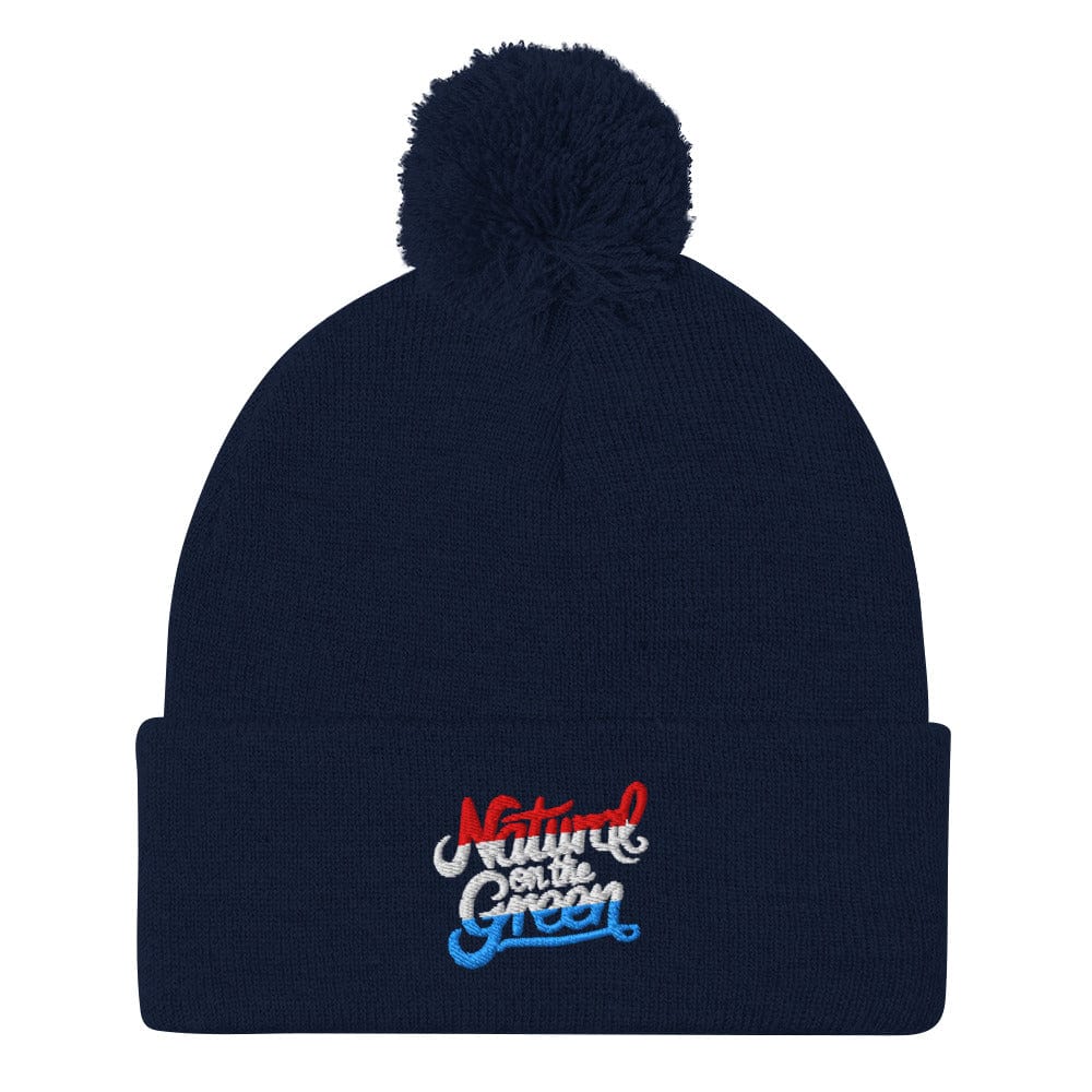 Natural On The Green Embroidered Golf Pom-Pom Beanie - Funny Golf Tee by Swing Epic