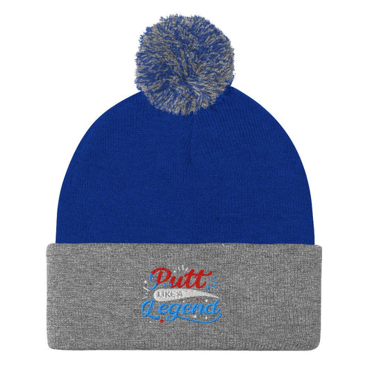 Putt Like a Legend Quirky Fun Embroidered Golf Pom-Pom Beanie - Funny Golf Tee by Swing Epic
