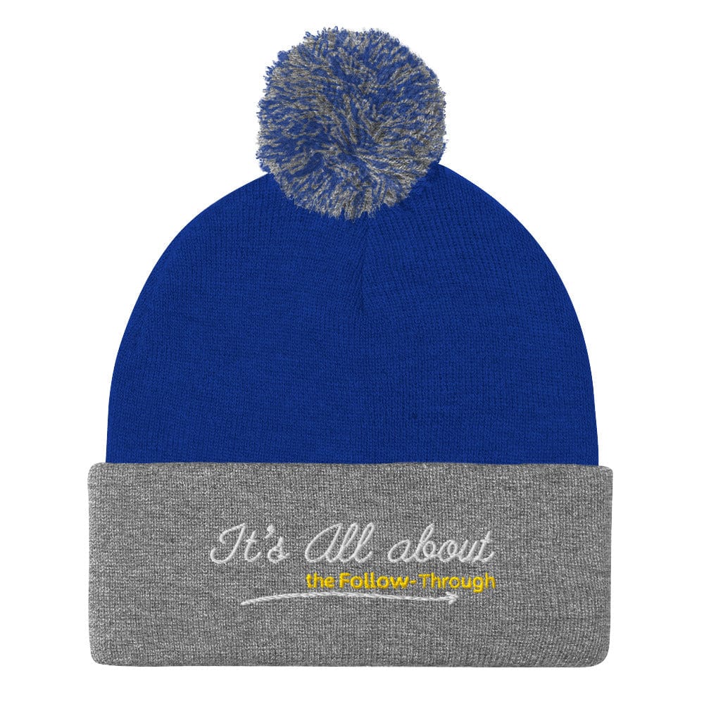 It's All About the Follow-Through Embroidered Golf Pom-Pom Beanie - Funny Golf Tee by Swing Epic