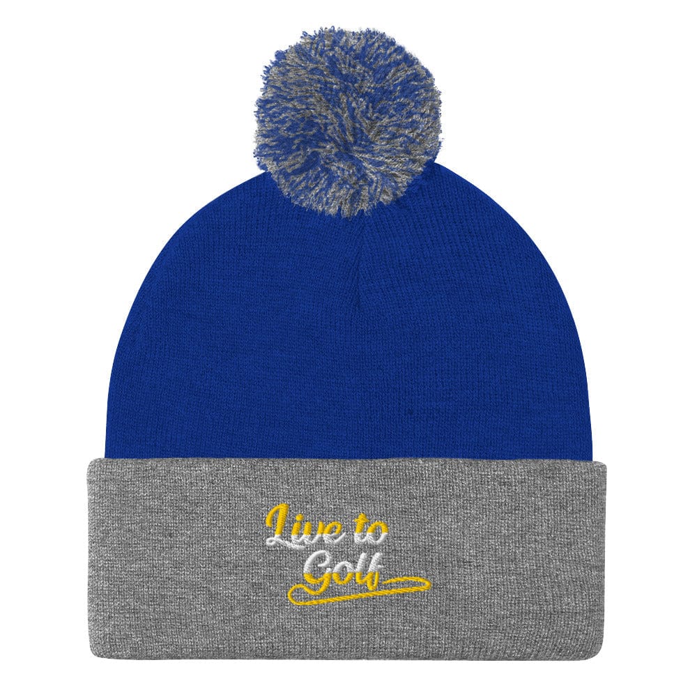 Live to Golf Fun Embroidered Golf Pom-Pom Beanie - Funny Golf Tee by Swing Epic