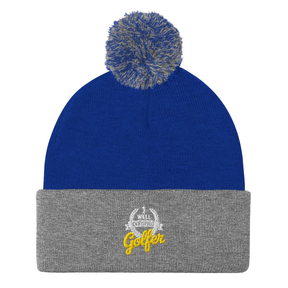 Well Certified Golfer Quirky Embroidered Golf Pom-Pom Beanie - Funny Golf Tee by Swing Epic