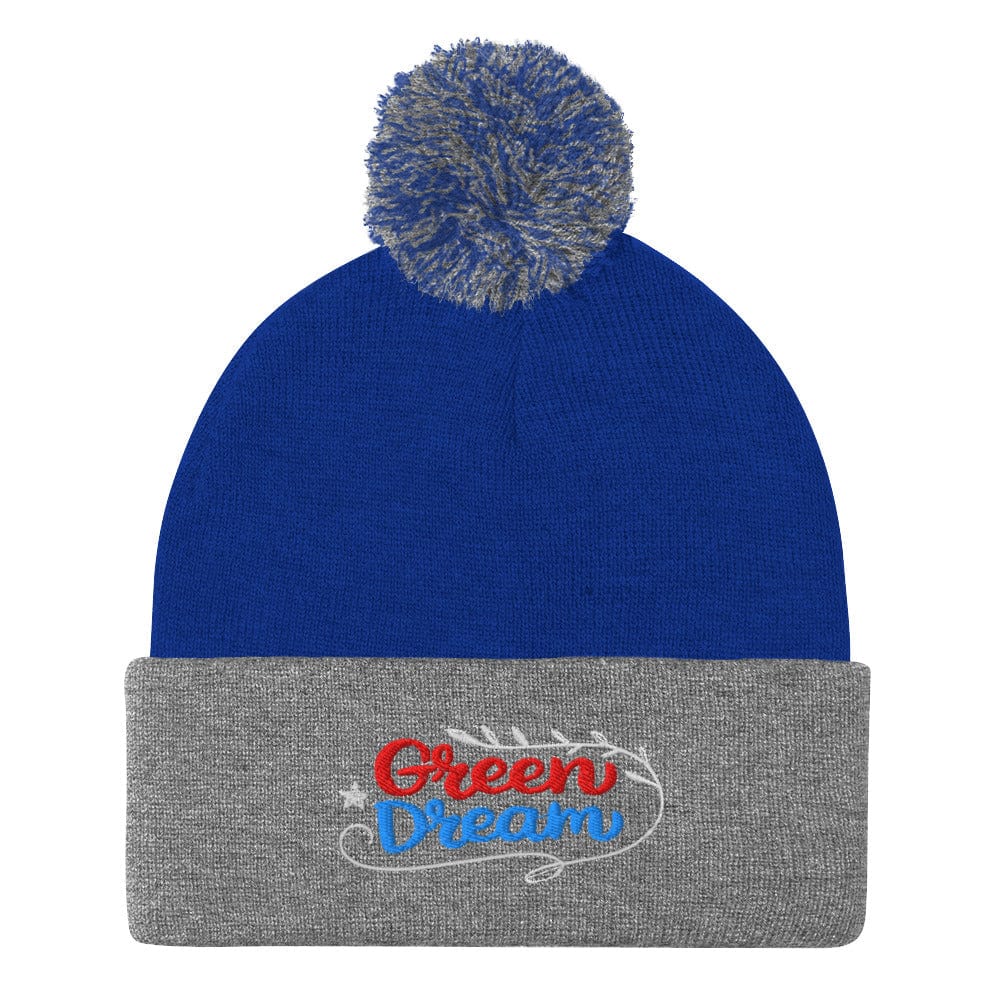 Green Dream Stars and Leaves Fun Embroidered Golf Pom-Pom Beanie - Funny Golf Tee by Swing Epic