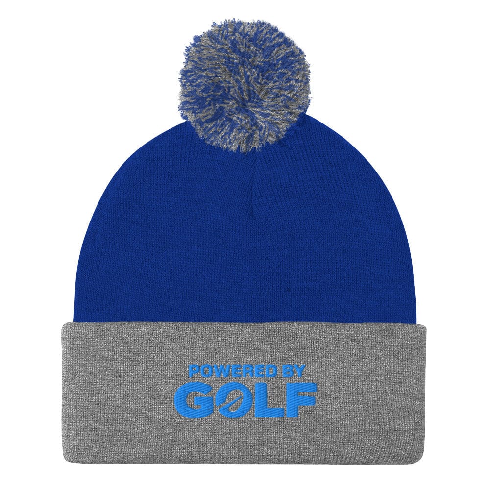 Powered By Golf Funny Embroidered Golf Pom-Pom Beanie - Funny Golf Tee by Swing Epic