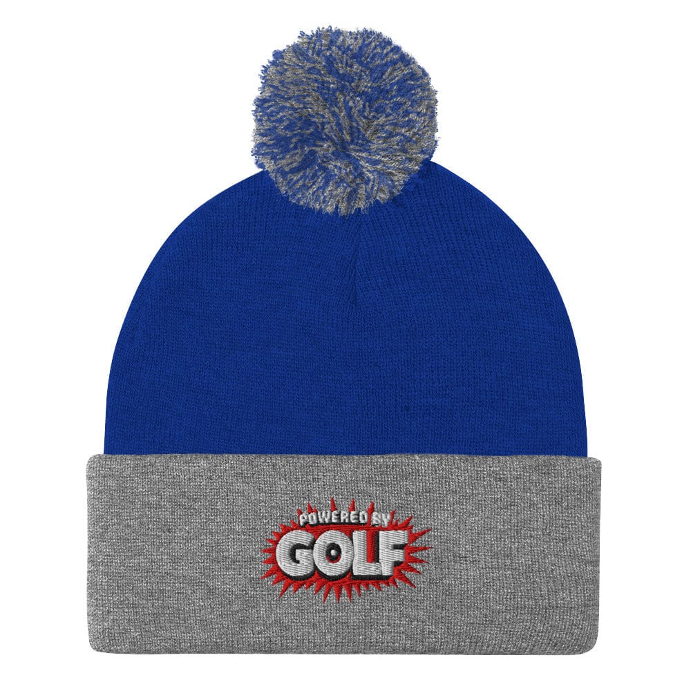 Powered By Golf Funny Embroidered Golf Pom-Pom Beanie - Funny Golf Tee by Swing Epic