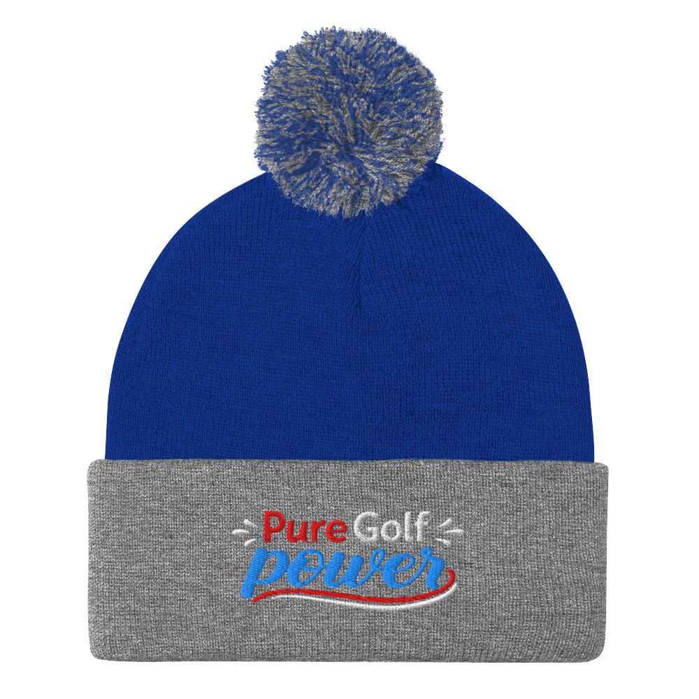 Pure Golf Power Fun Embroidered Golf Pom-Pom Beanie - Funny Golf Tee by Swing Epic