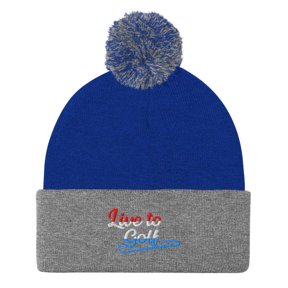 Live to Golf Quirky Fun Lovers Embroidered Golf Pom-Pom Beanie - Funny Golf Tee by Swing Epic