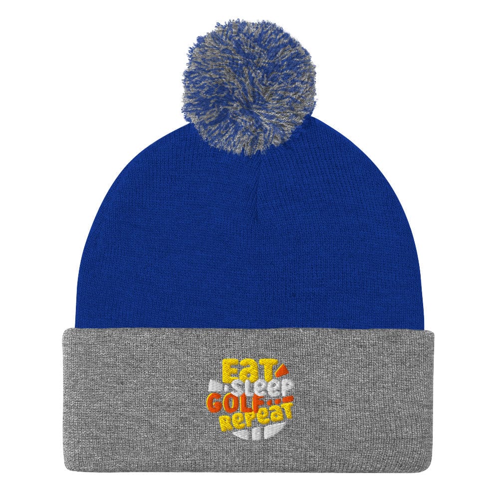 Eat Sleep Golf Repeat Fun Embroidered Golf Pom-Pom Beanie - Funny Golf Tee by Swing Epic