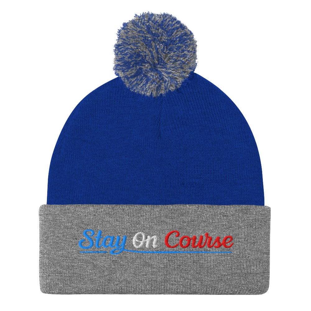 Stay On Course Embroidered Golf Pom-Pom Beanie - Funny Golf Tee by Swing Epic