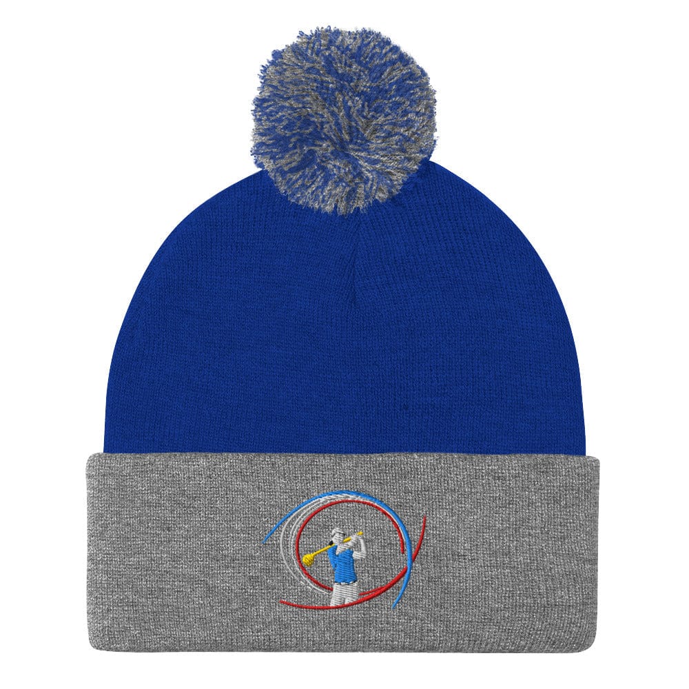 Swinging Silhouette Embroidered Golf Pom-Pom Beanie - Funny Golf Tee by Swing Epic