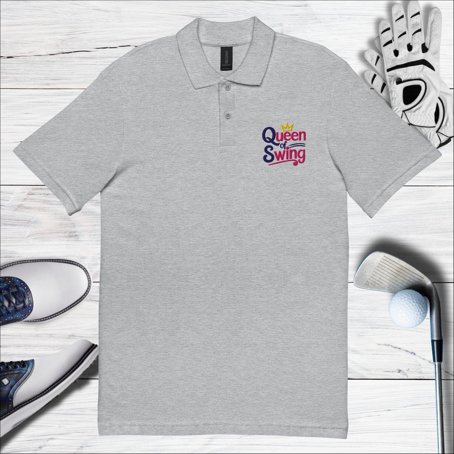 Queen of Swing Embroidered Golf Pique Polo Shirt - Funny Golf Tee by Swing Epic