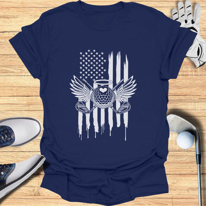 Patriotic American Flag Golf Angel Wings T-shirt