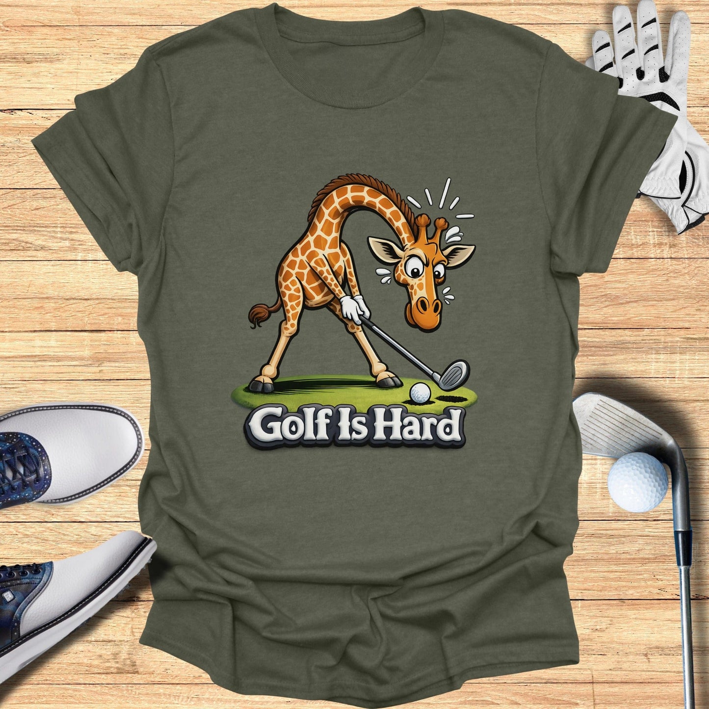 Funny Giraffe Golf Is Hard Graphic Tee-Shirt