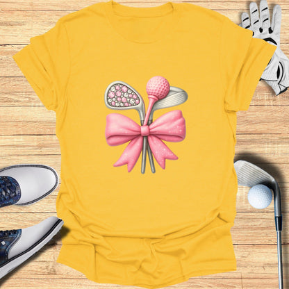 Pink Bow Golf Clubs and Ball Design T-shirt