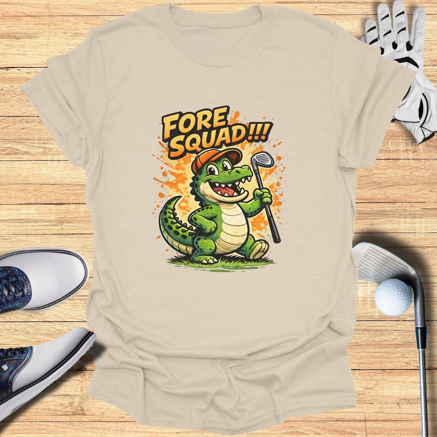 Fore Squad Alligator Golf Cartoon T-Shirt