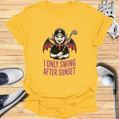 Swing After Sunset T-Shirt - Funny Golf Tee by Swing Epic