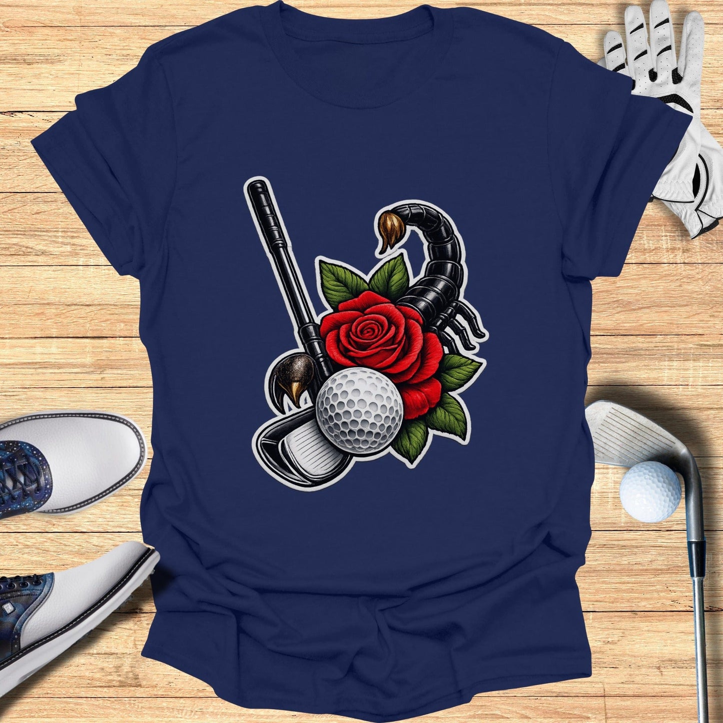 Scorpion Rose Golf Design T-Shirt for Enthusiasts