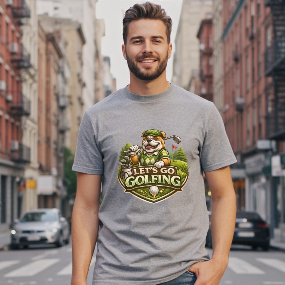 Let's Go Golfing Cute Bulldog Graphic Tee for Enthusiasts