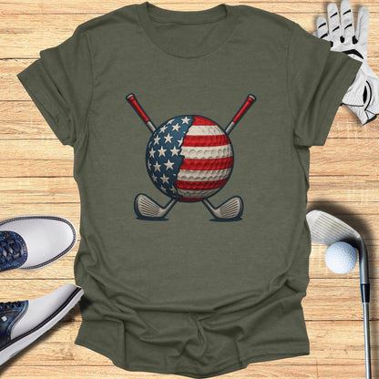 USA Flag Golf Ball and Clubs Design T-Shirt Product