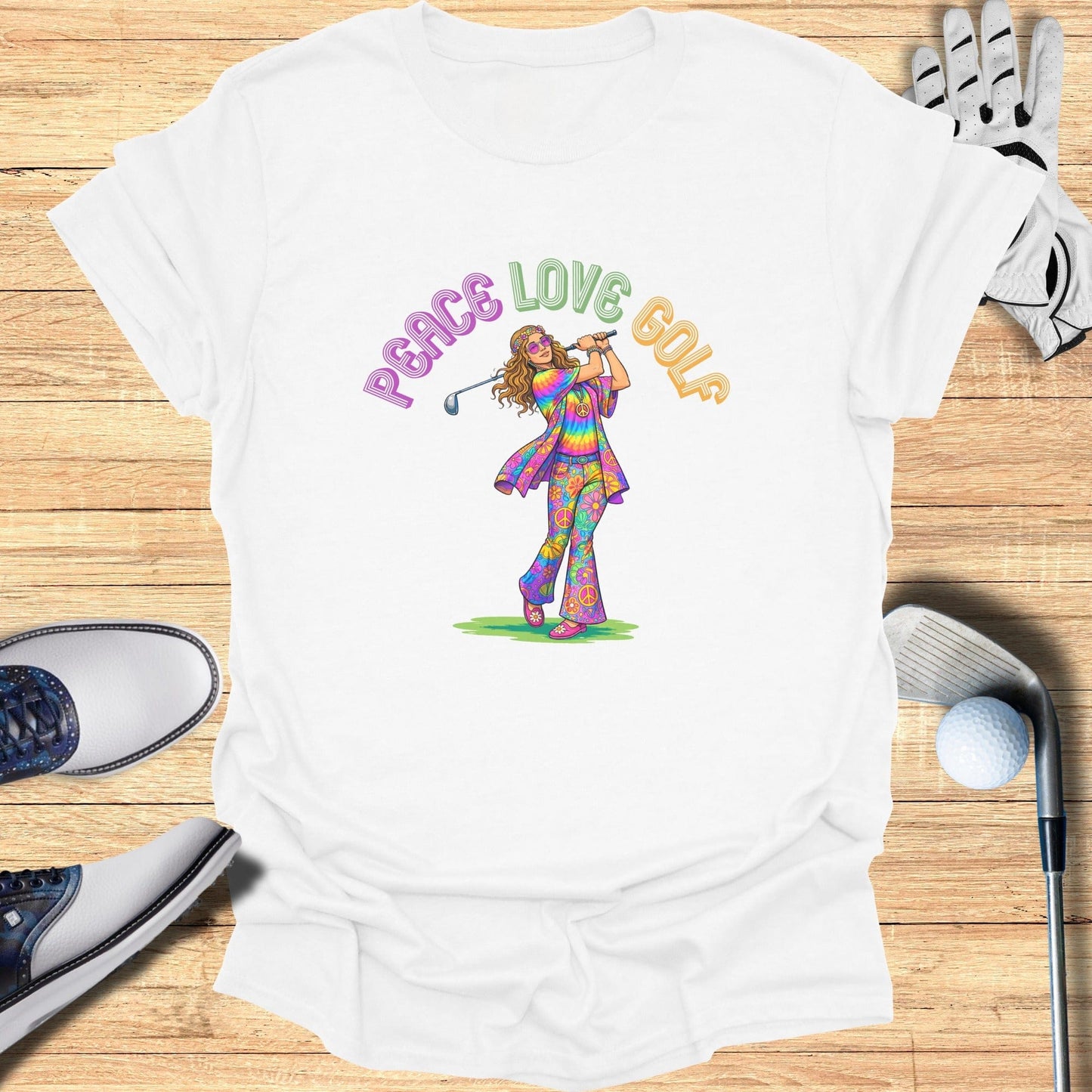 Colorful Peace Love Golf Tee Shirt