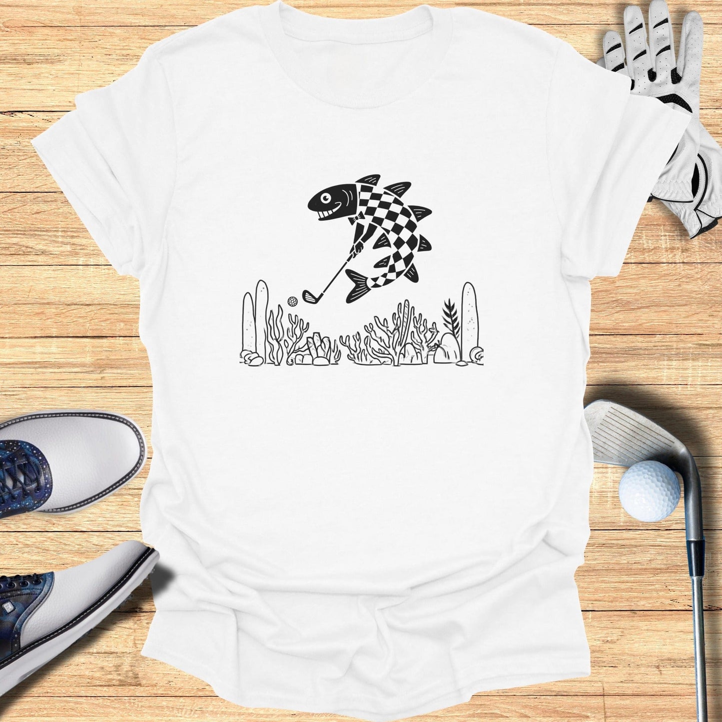Unique Golfing Fish Graphic Tee apperal