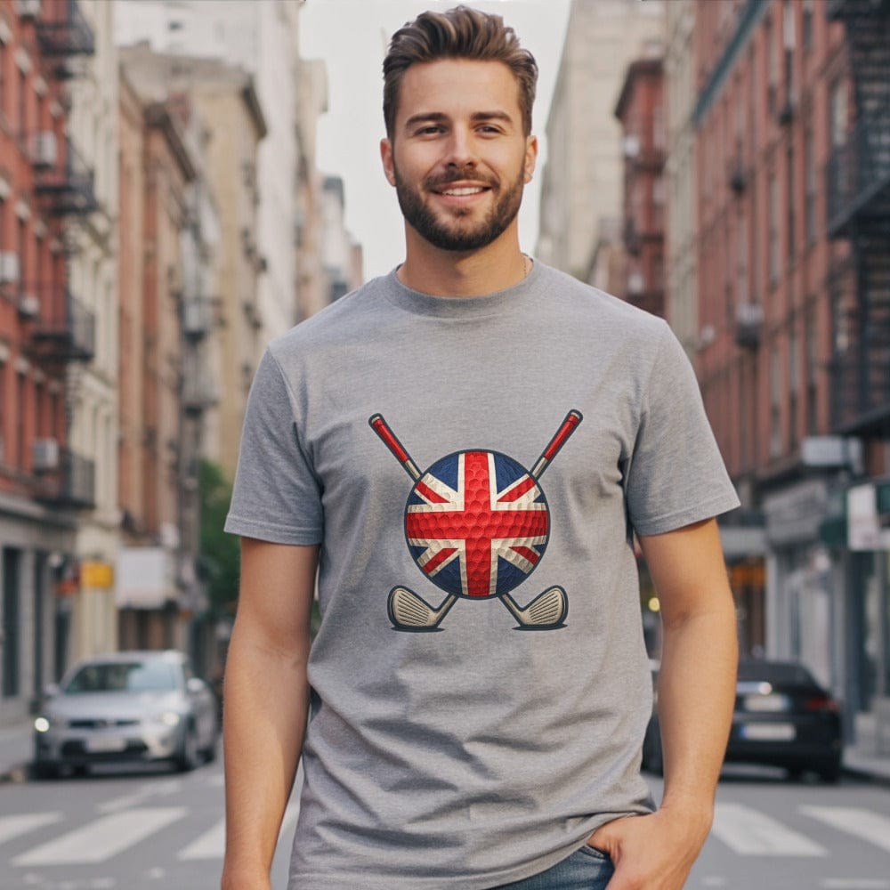 British Flag Golf Clubs Design Gray T-Shirt Product
