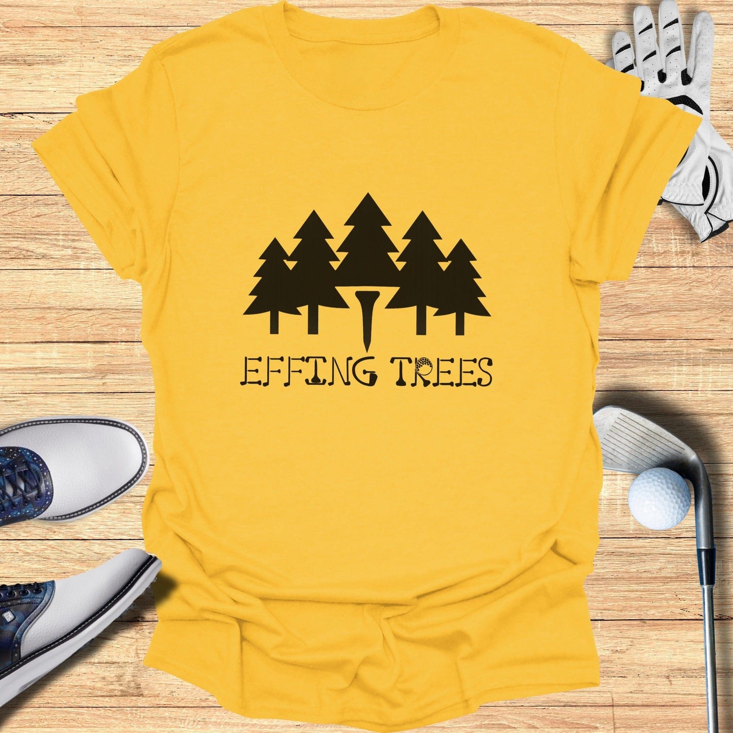 Effing Trees Graphic Yellow Golf Themed T-shirt