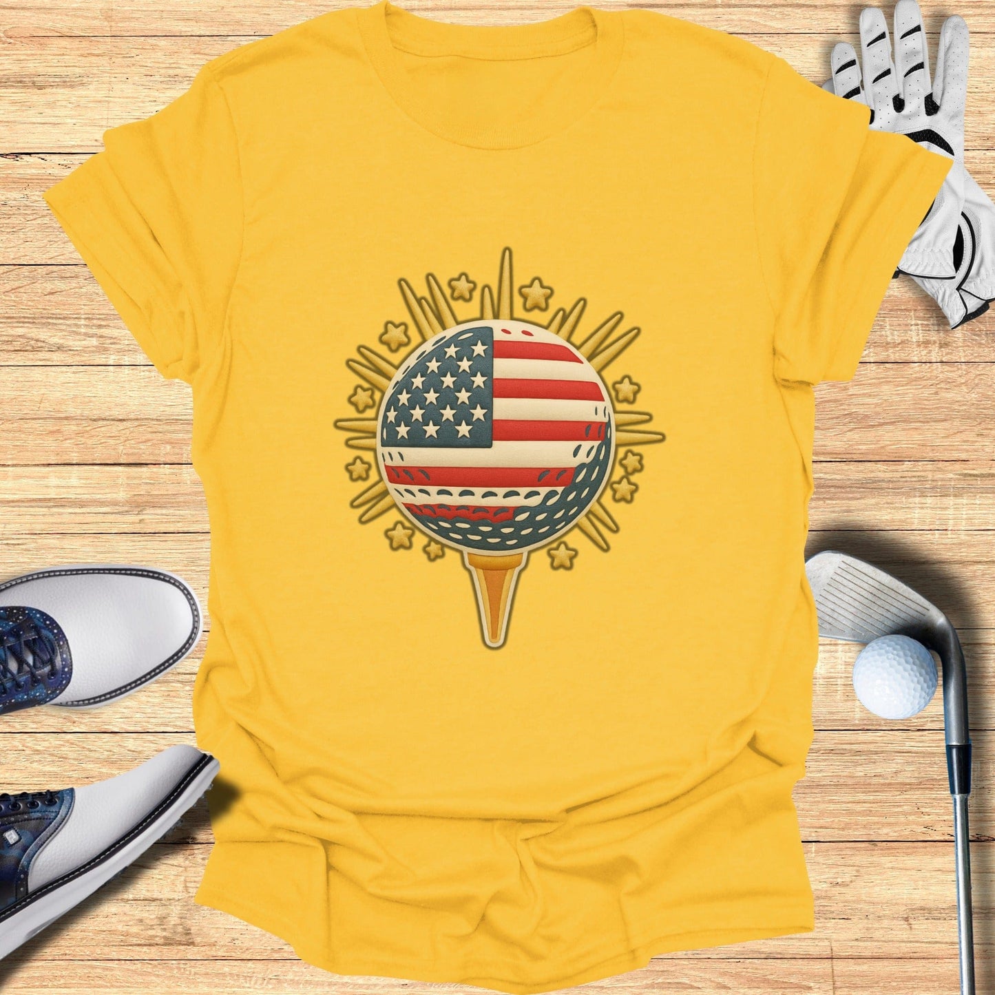 American Flag Golf Ball with Sunburst Design Shirt
