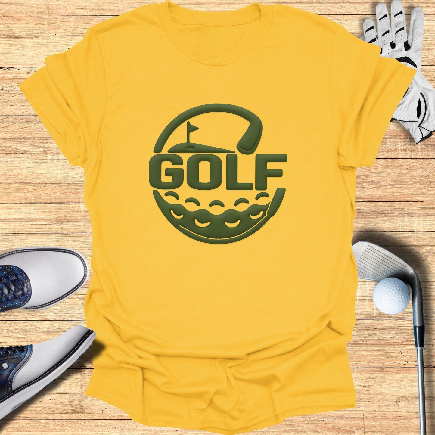 Stylish Yellow T-Shirt with Golf Symbol Design