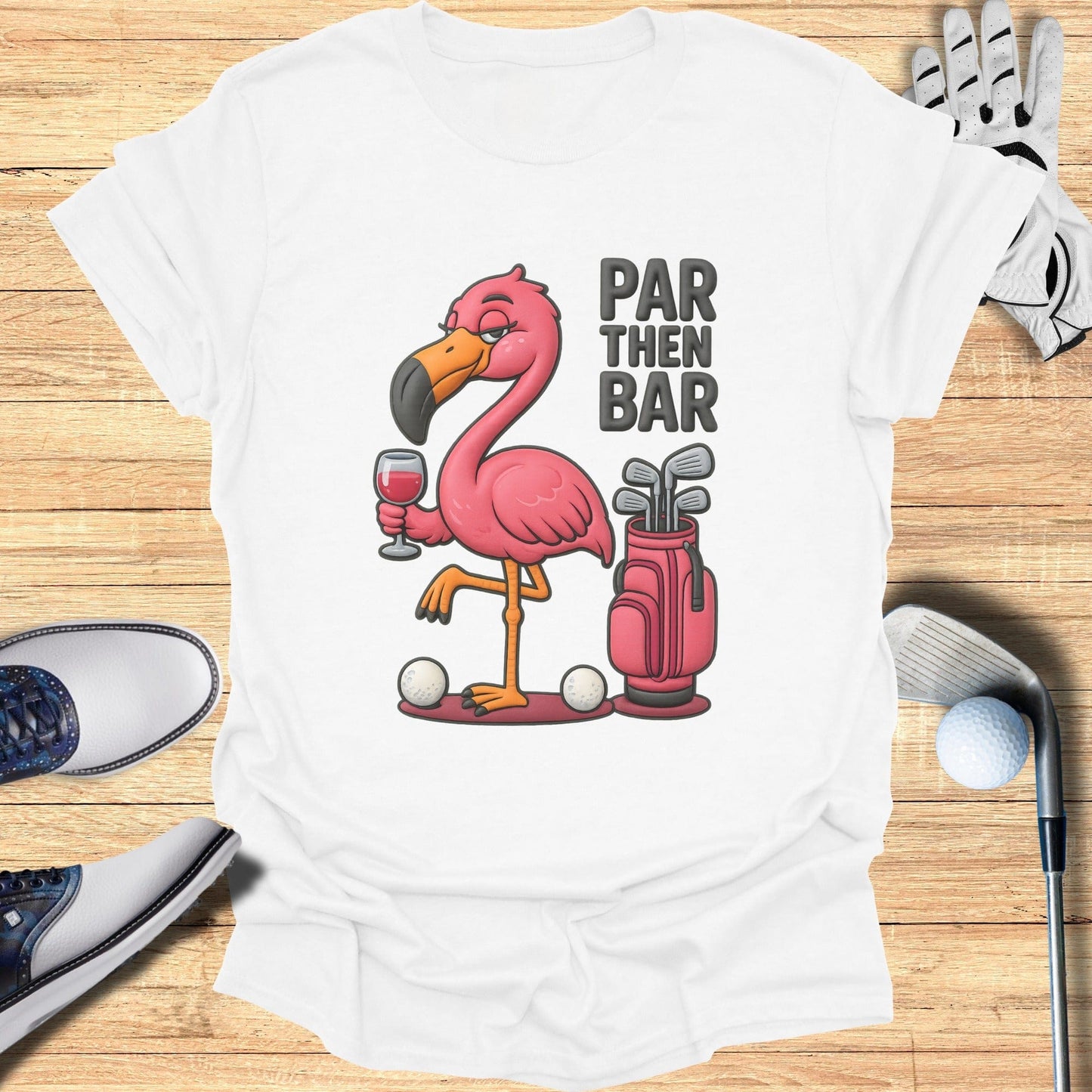 Par Then Bar Flamingo Graphic Tee for Golf Lovers