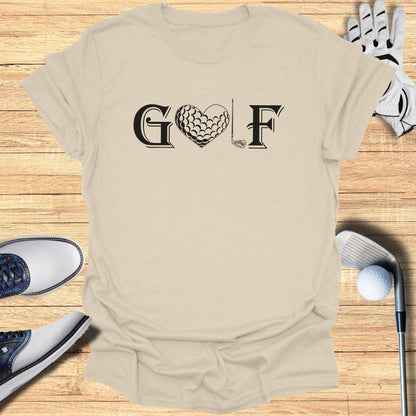 Funny Golf T-Shirt with Heart and Club Design