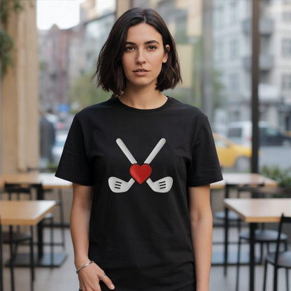 Golf Clubs and Heart Design Graphic Tee-Shirt