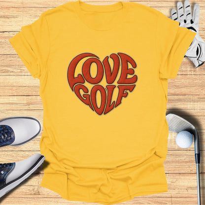 Love Golf Heart Shaped Design Yellow T-shirt