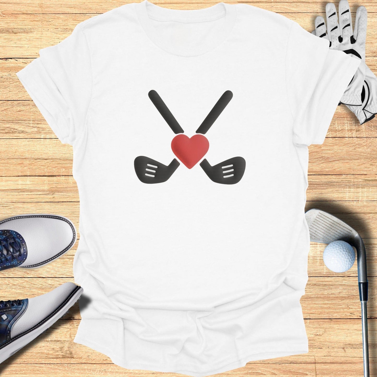 Heart and Golf Clubs Graphic White Shirt Product