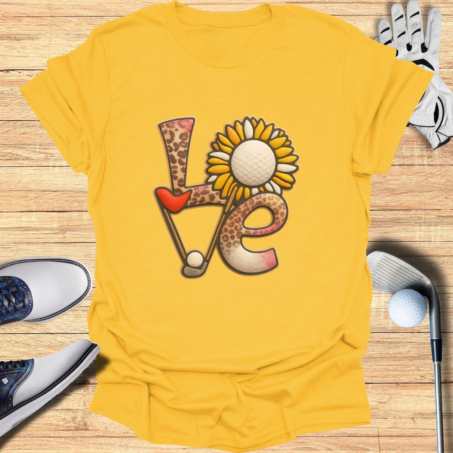 Love Golf and Sunflower Graphic Yellow T-shirt