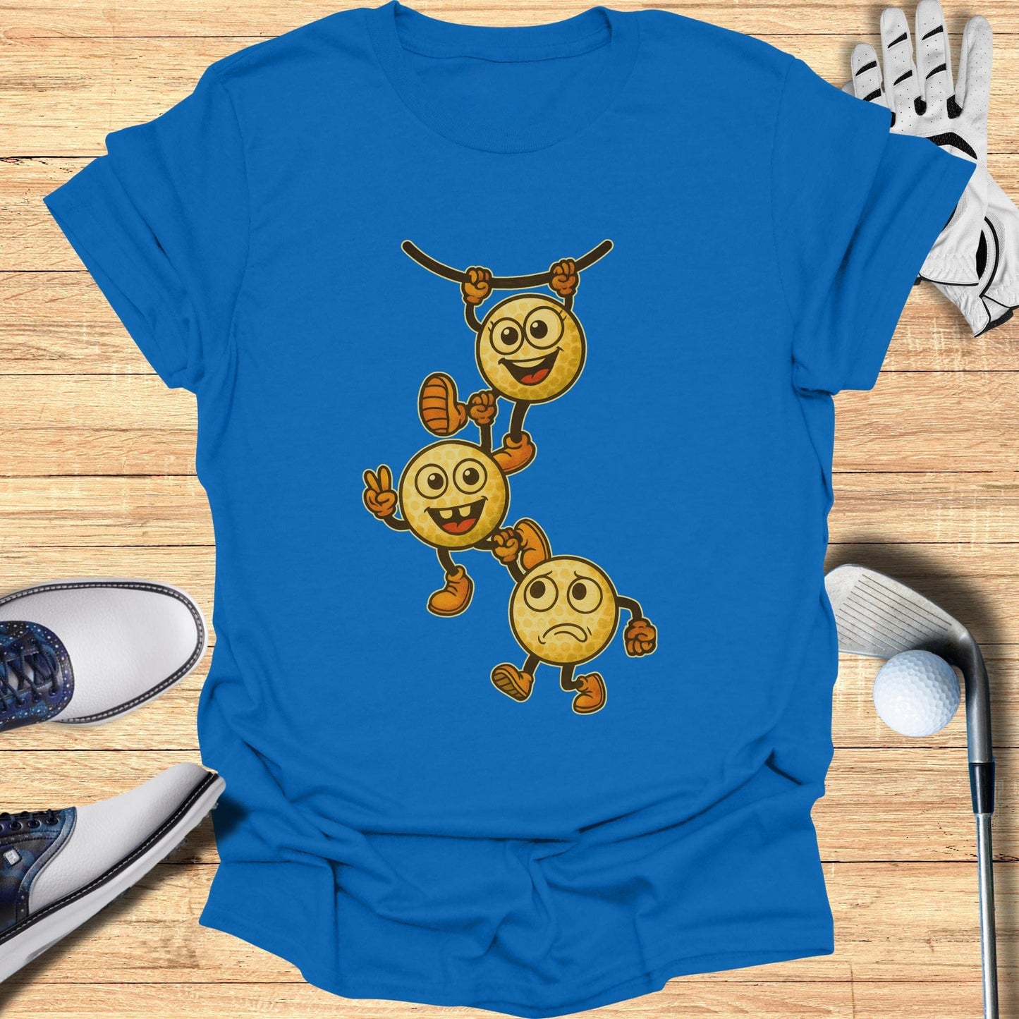 Funny Cartoon Faces Displayed on Blue Shirt