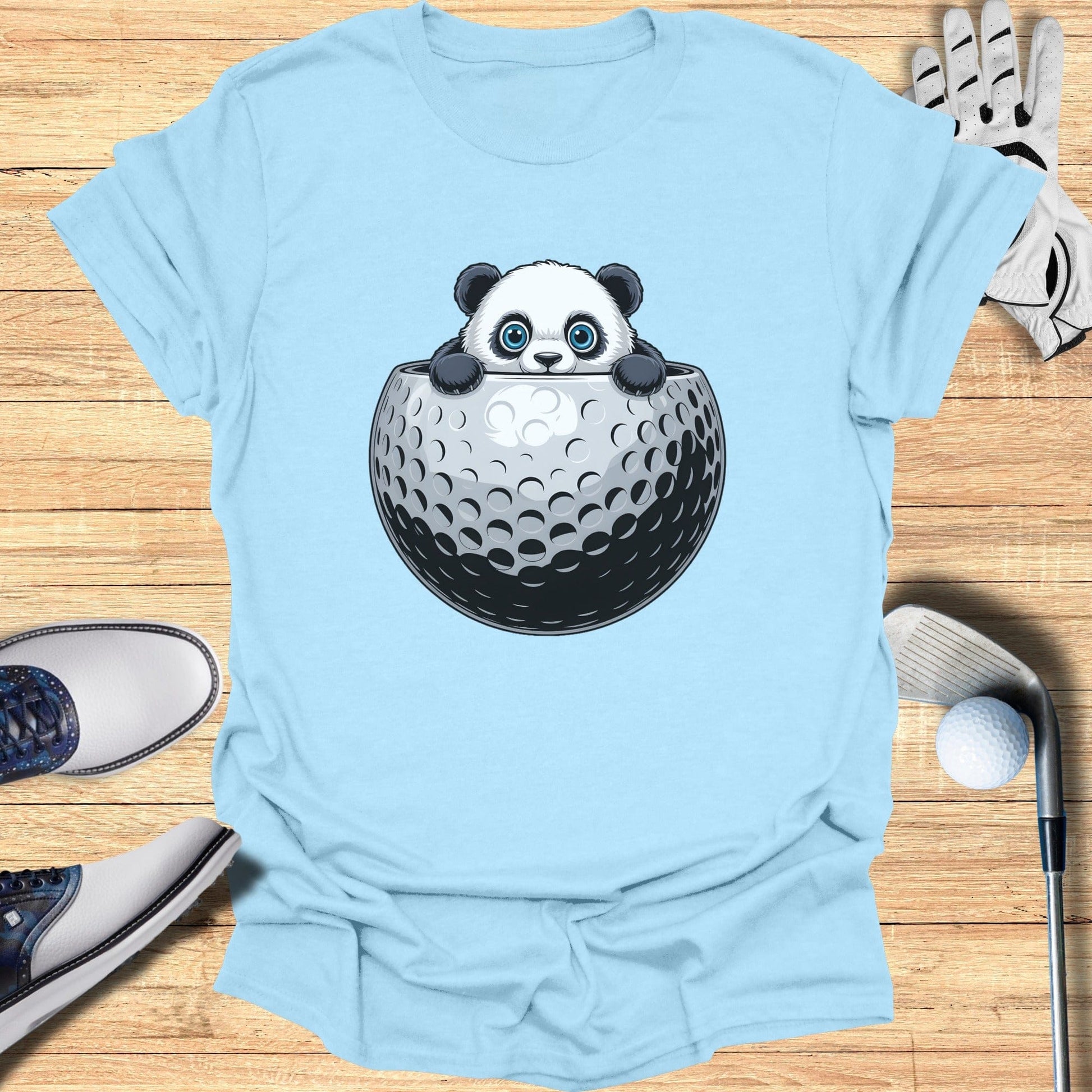 Cute Panda Peeking Out of Golf Ball Graphic Tee Product