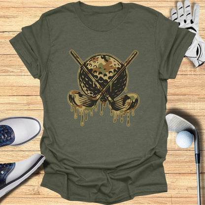Camo Golf Ball and Clubs Dripping Graphic T-Shirt