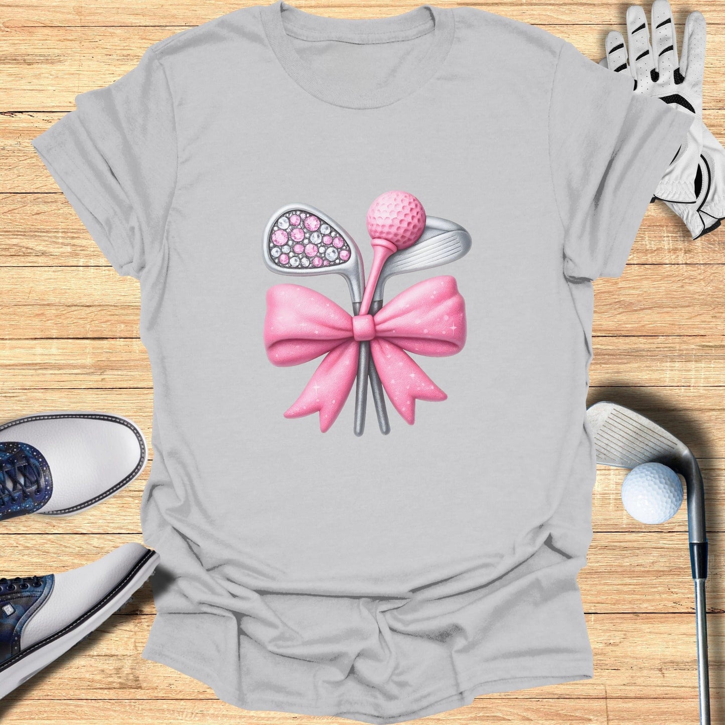Pink Bow With Golf Clubs Graphic T-shirt for Golf Lovers