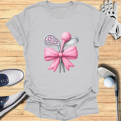 Pink Bow With Golf Clubs Graphic T-shirt for Golf Lovers