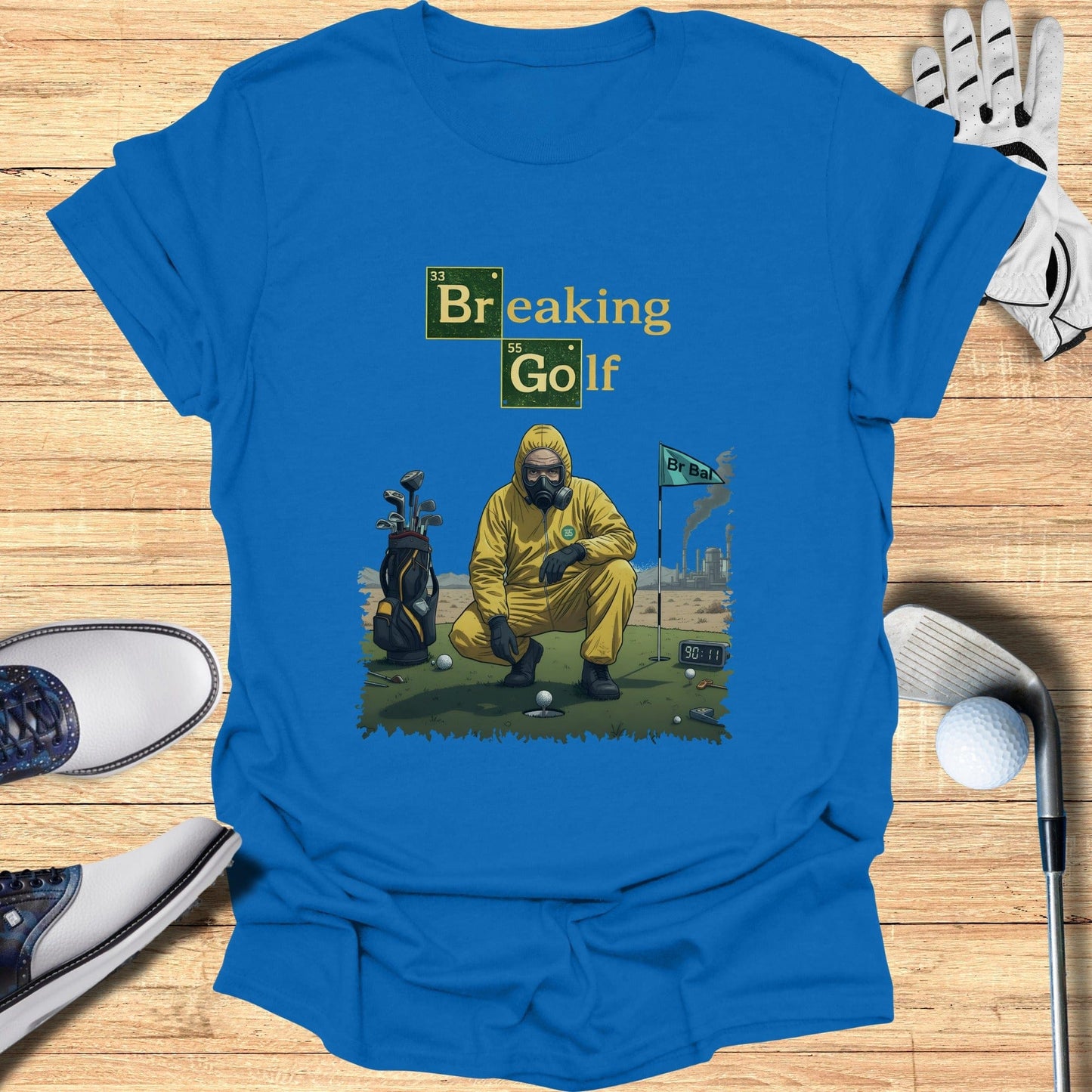 Breaking Golf Hazmat Suit Themed Graphic T-Shirt