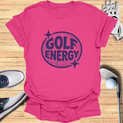 Pink t-shirt with "GOLF ENERGY" text in a circular graphic.